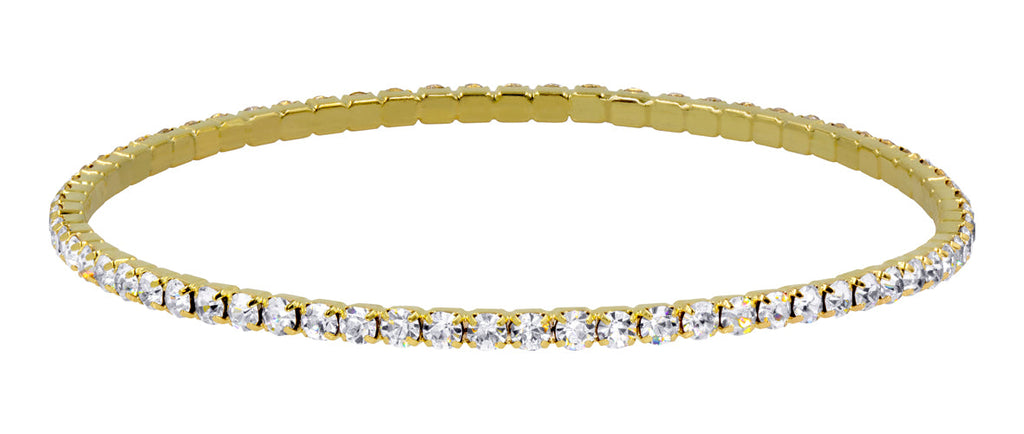 Gold Plated Crystal Rhinestone Bangle - Single Row - Gold Plated