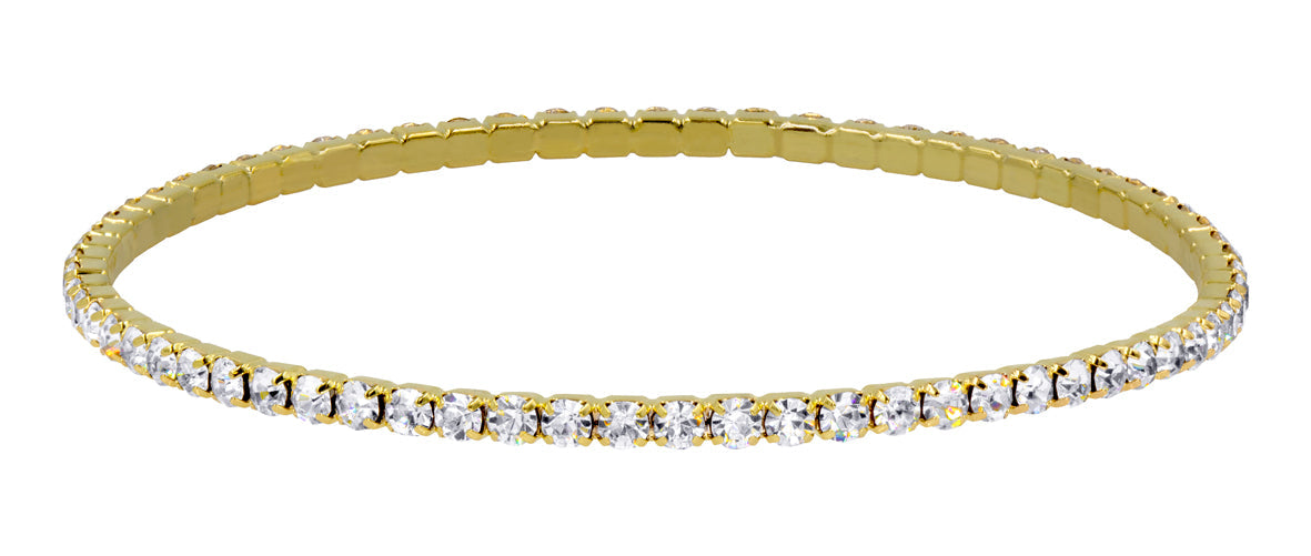 Gold Plated Crystal Rhinestone Bangle - Single Row - Gold Plated