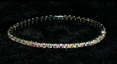 #11950ABS Single Row Stretch Rhinestone Bracelet -  (Iridescent Stones) AB  Silver