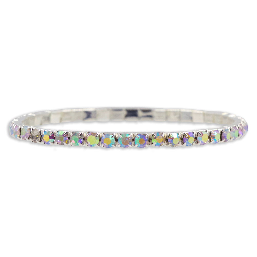 #11950ABS Single Row Stretch Rhinestone Bracelet -  (Iridescent Stones) AB  Silver