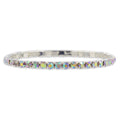 #11950ABS Single Row Stretch Rhinestone Bracelet -  (Iridescent Stones) AB  Silver