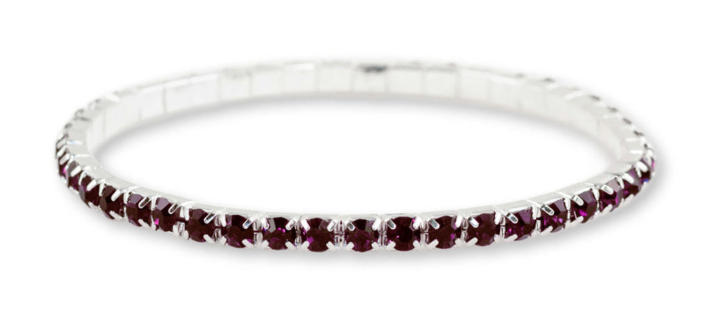 #11950 Single Row Stretch Rhinestone Bracelet - Amethyst Crystal  Silver