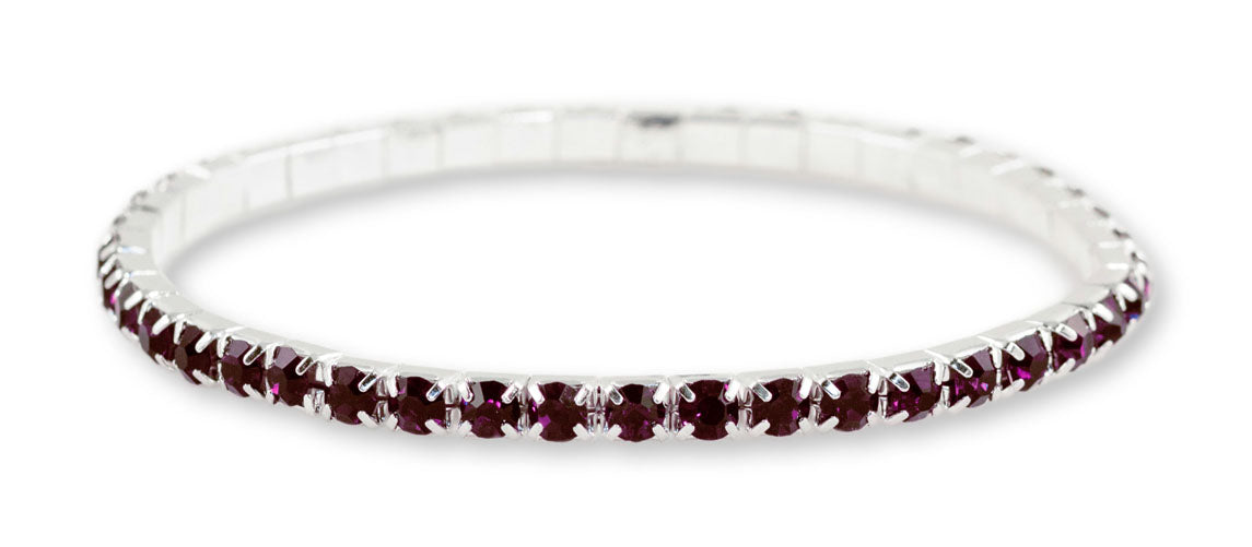 #11950 Single Row Stretch Rhinestone Bracelet - Amethyst Crystal  Silver
