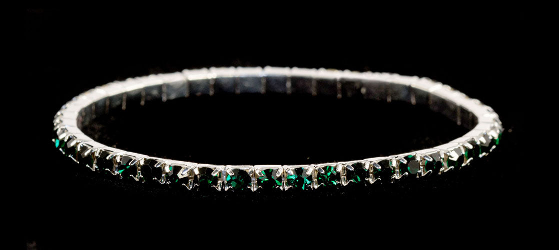#11950 Single Row Stretch Rhinestone Bracelet - Emerald Crystal  Silver