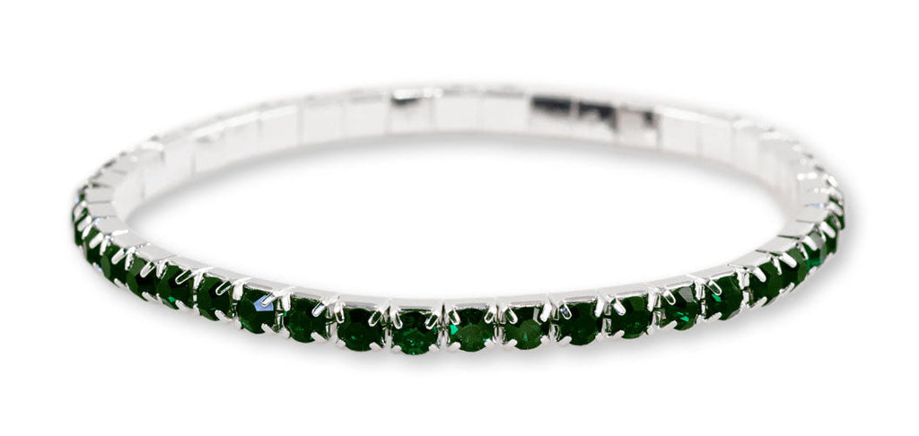 #11950 Single Row Stretch Rhinestone Bracelet - Emerald Crystal  Silver