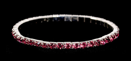 #11950 Single Row Stretch Rhinestone Bracelet - Fuchsia Crystal  Silver