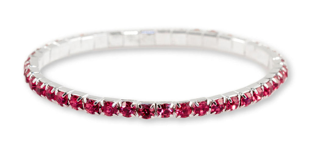 #11950 Single Row Stretch Rhinestone Bracelet - Fuchsia Crystal  Silver