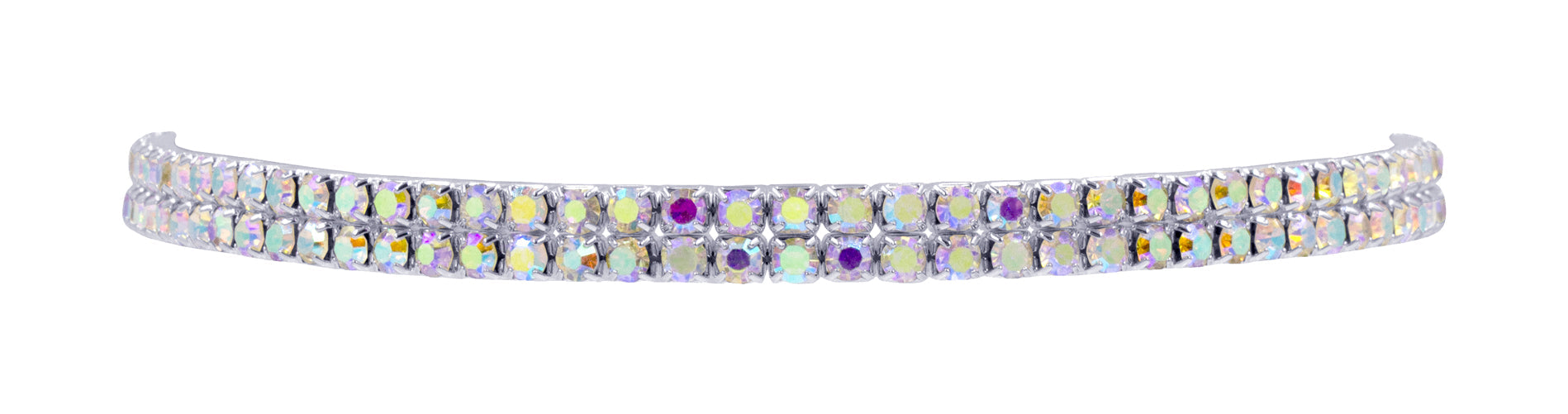 #12204ABS - 2 Row Stretch Rhinestone Necklace (Iridescent Stones)- AB Silver