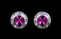 #12535 Fuschia 11mm Rondel with Rivoli Button Earrings