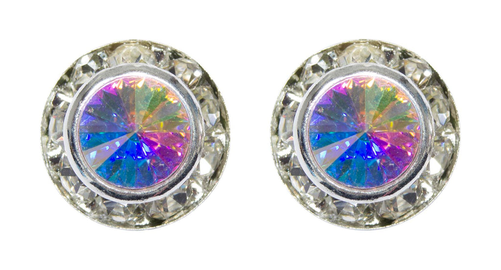 #12535 AB 11mm Rondel with Rivoli Button Earrings