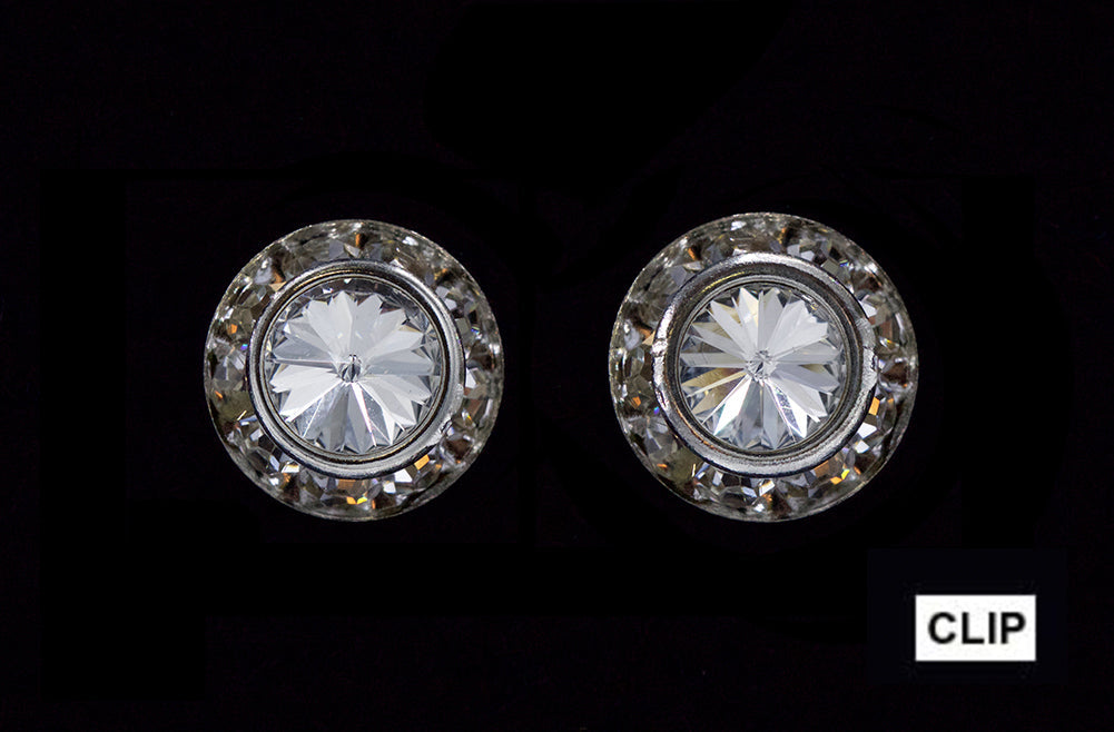 #12535 11mm Rondel with Rivoli Button Earrings - Clip