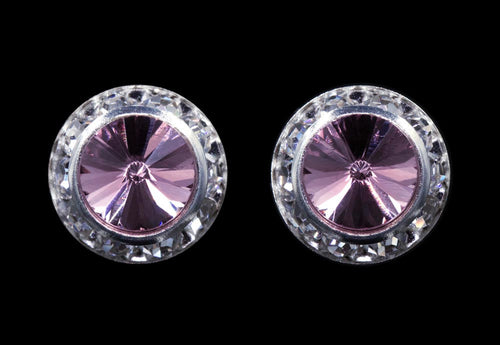 #12536 Light Rose 13mm Rondel with Rivoli Button Earrings