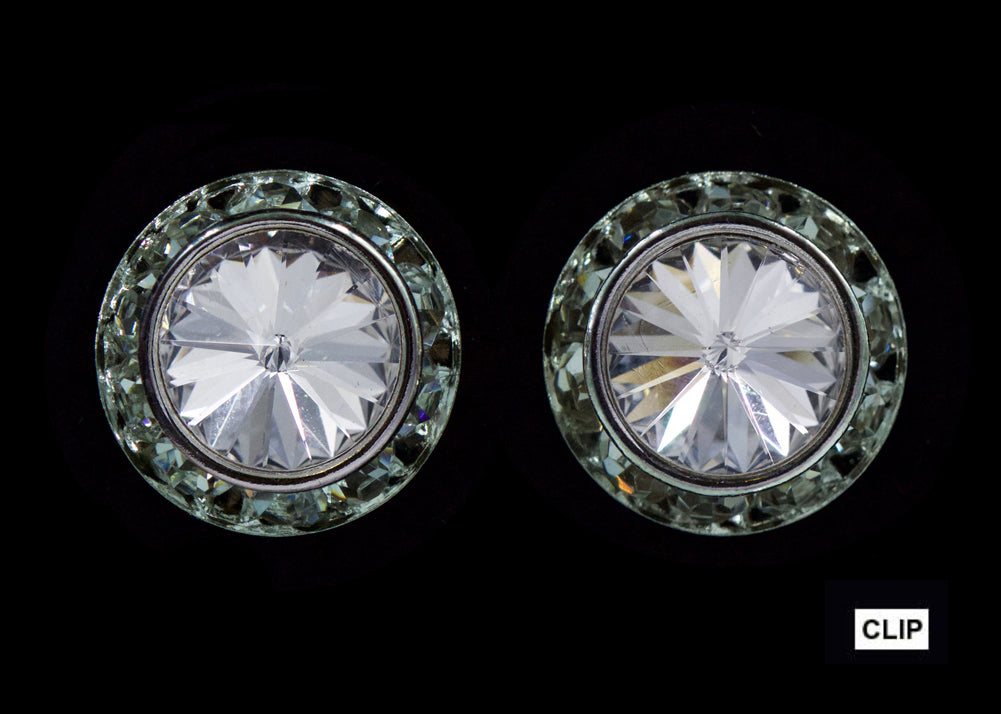#12536 13mm Rondel with Rivoli Button Earrings - Clip