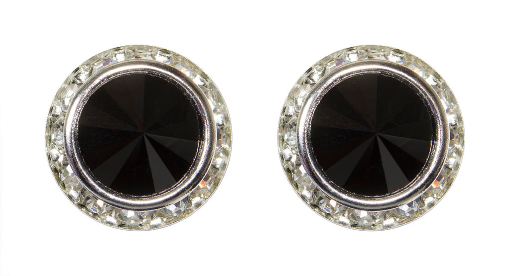 #12537 Jet 16mm Rondel with Rivoli Button Earrings