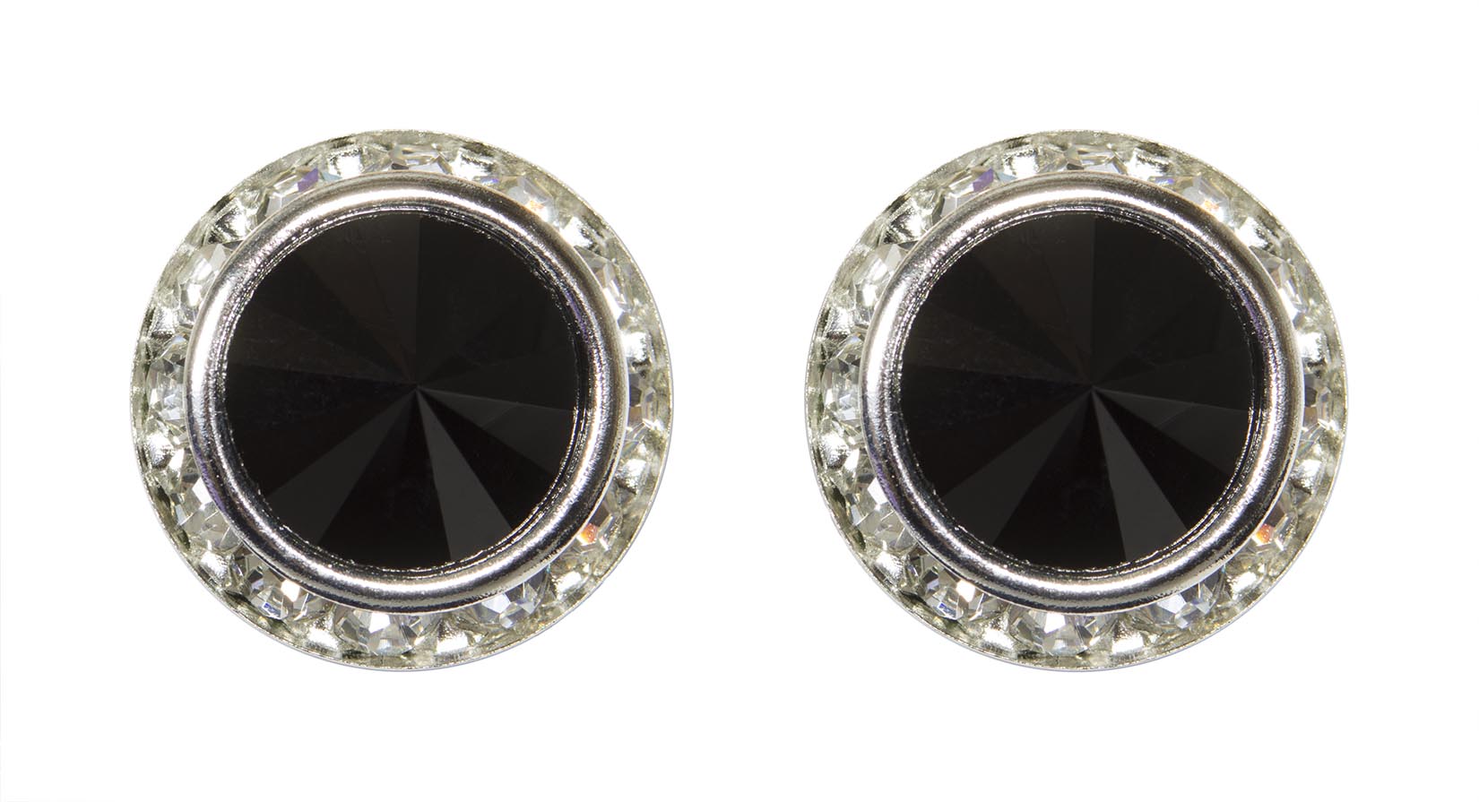 #12537 Jet 16mm Rondel with Rivoli Button Earrings