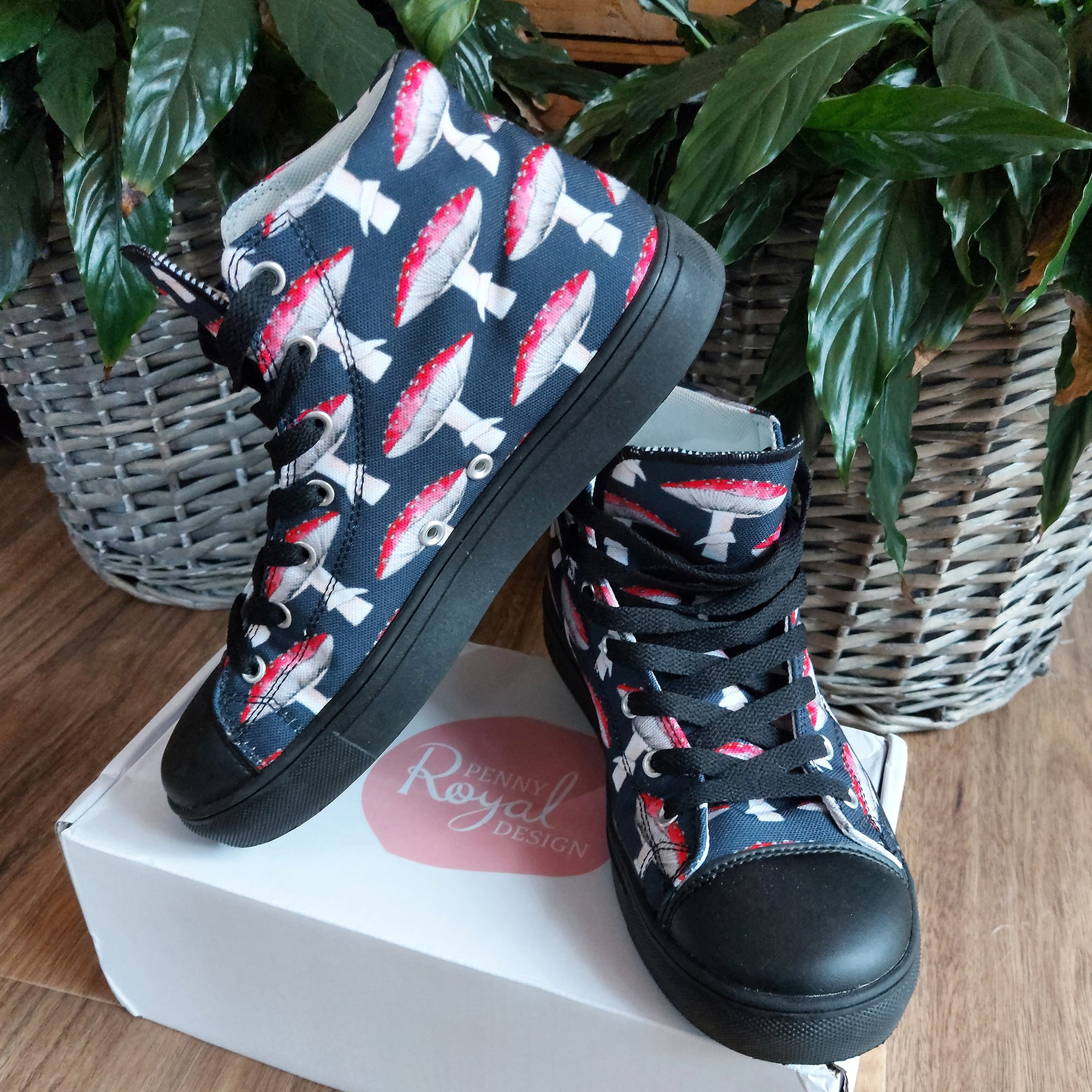 Toadstool Women’s high top canvas shoes, footwear, penny royal design, shop now, shoes, sneakers