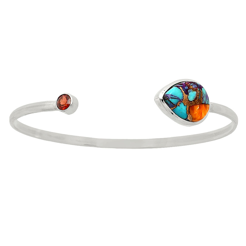 Kingman Orange Dahlia Turquoise & Garnet Cuff Bangle Bracelet B-1004 30-EB10223