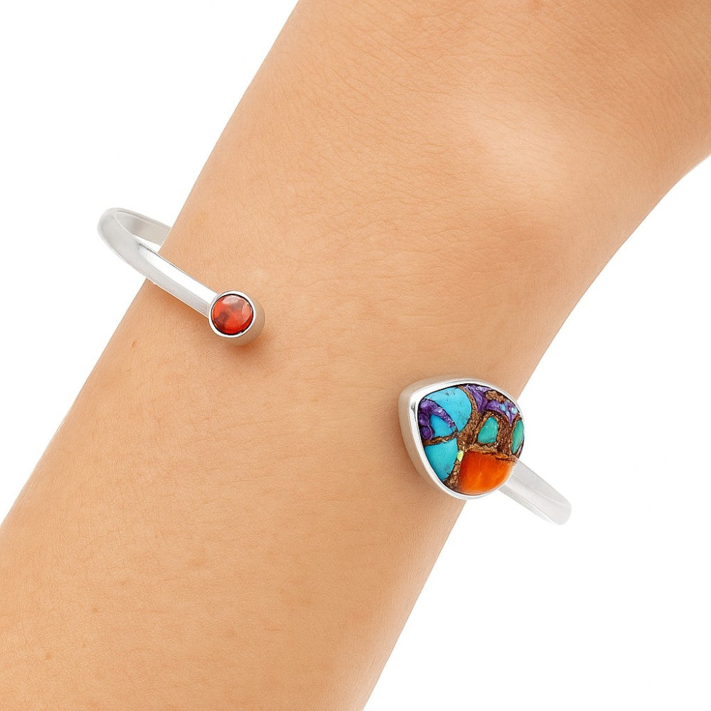 Kingman Orange Dahlia Turquoise & Garnet Cuff Bangle Bracelet B-1004 30-EB10223