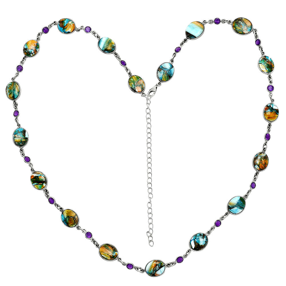 Premium Quality Spiny Oyster Turquoise & Amethyst Necklace N-1024 32-EN10104