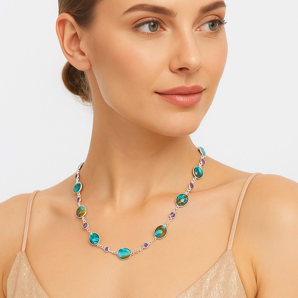 Premium Quality Spiny Oyster Turquoise & Amethyst Necklace N-1024 32-EN10104