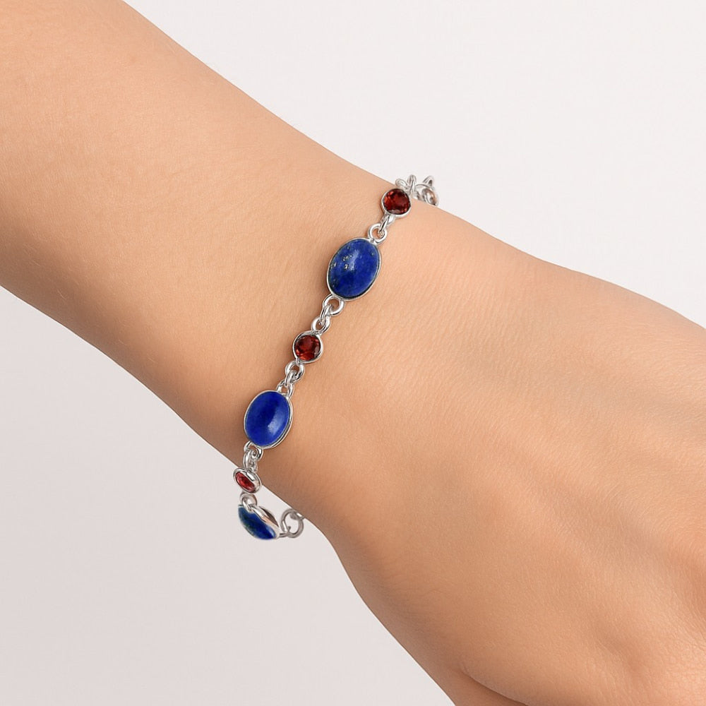 Premium Quality Lapis Lazuli - Afghanistan & Garnet Bracelet B-1006 42-EB10487