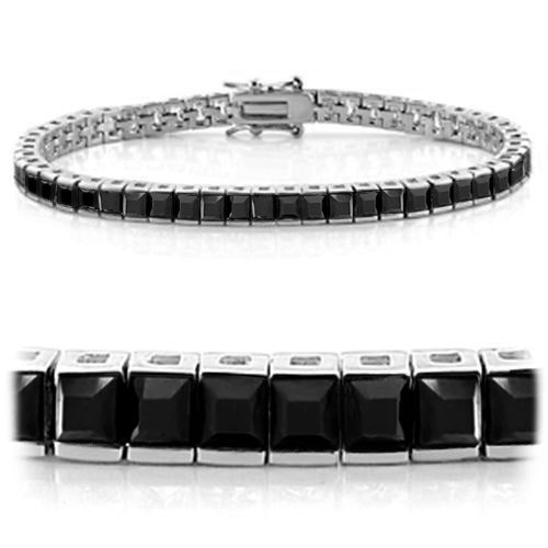 47102J - Rhodium Brass Bracelet with AAA Grade CZ  in Black-7.25"