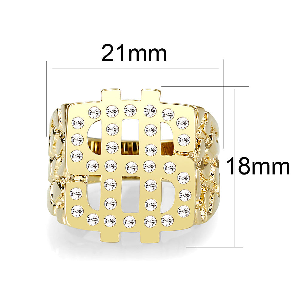 LO5M018-  Brass Ring with Top Grade Crystal  in Clear Gold Plated