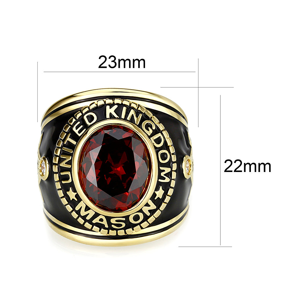 LO5M064 - IP Gold(Ion Plating) Brass Ring with Synthetic Glass In Siam Color