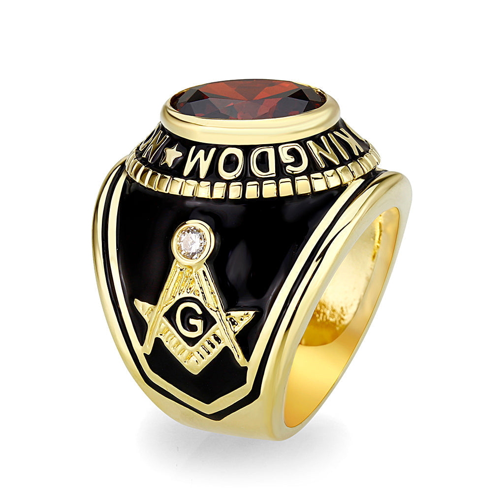 LO5M064 - IP Gold(Ion Plating) Brass Ring with Synthetic Glass In Siam Color