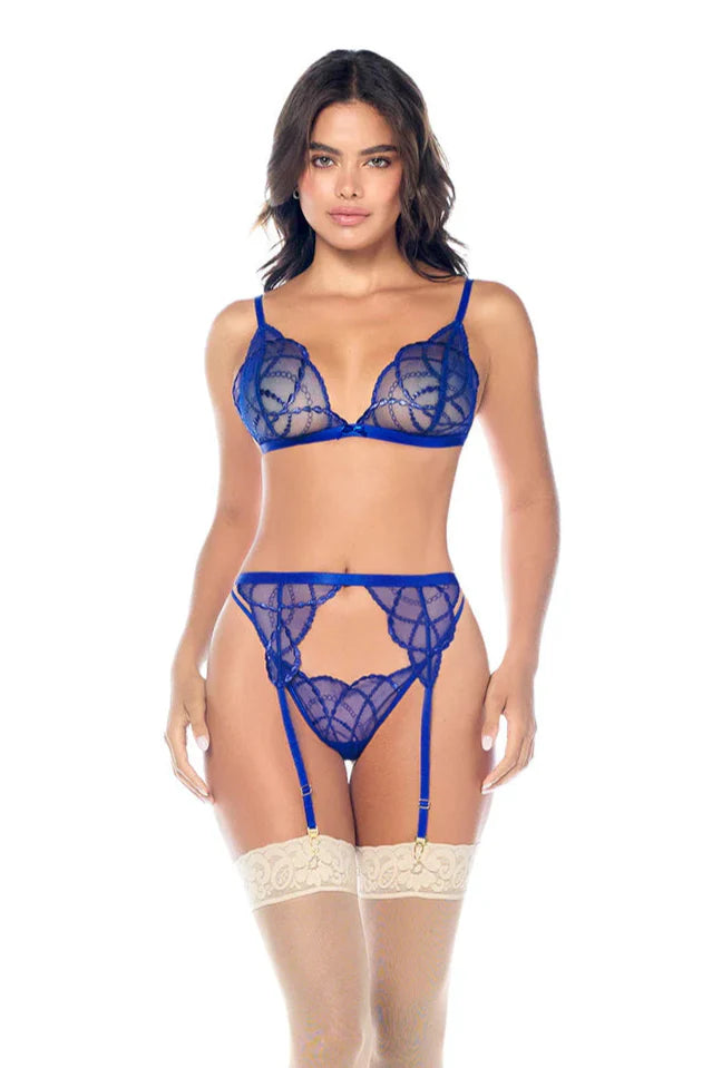 Mapale Sapphire Kiss Sheer Three-Piece Lingerie Set