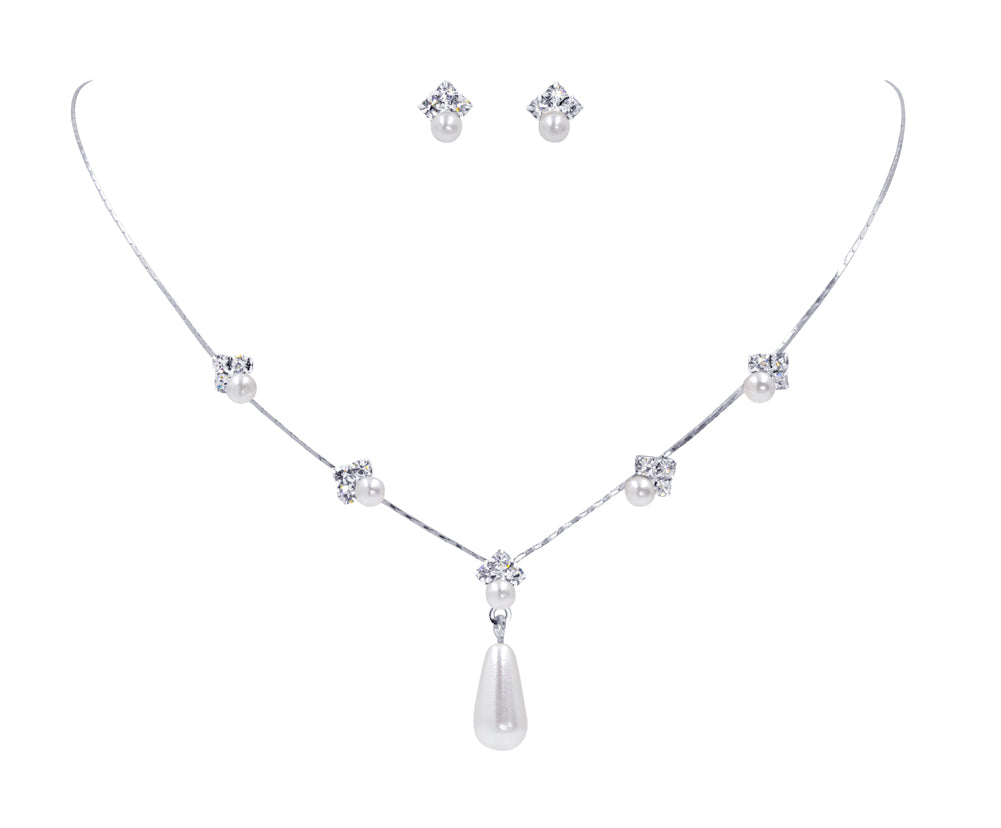 Pearl Drop Necklace and Earring Set - #9614