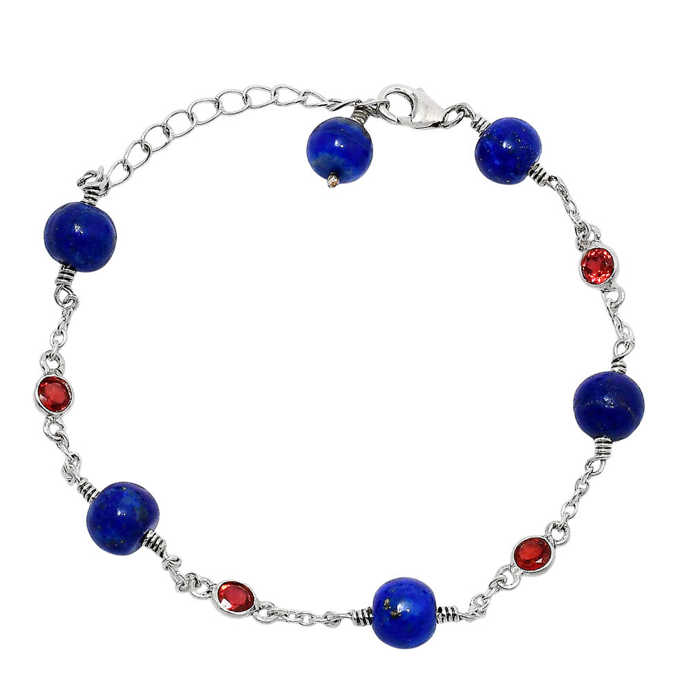 925 Sterling Silver Lapis Lazuli & Cut Gemstone Bracelet for Women AGB1002 B-1048