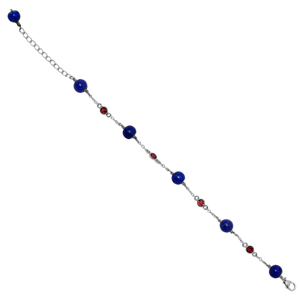925 Sterling Silver Lapis Lazuli & Cut Gemstone Bracelet for Women AGB1002 B-1048
