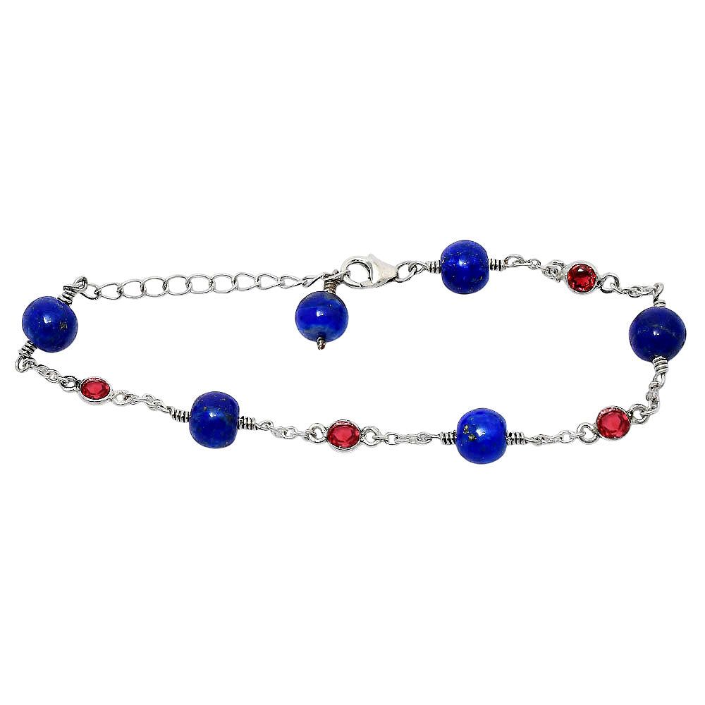 925 Sterling Silver Lapis Lazuli & Cut Gemstone Bracelet for Women AGB1002 B-1048
