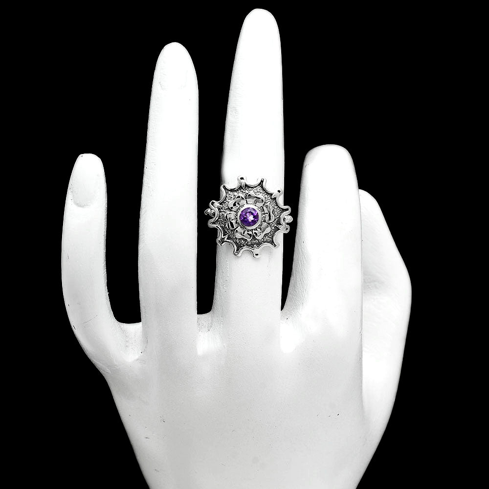 Vintage Floral Center Round Gemstone Ring 925 Sterling Silver Handmade AGR1031 R-1737