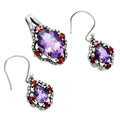 Oval Gemstone with Garnet Pendant Earrings Set 925 Sterling Silver AGT1010 T-1020