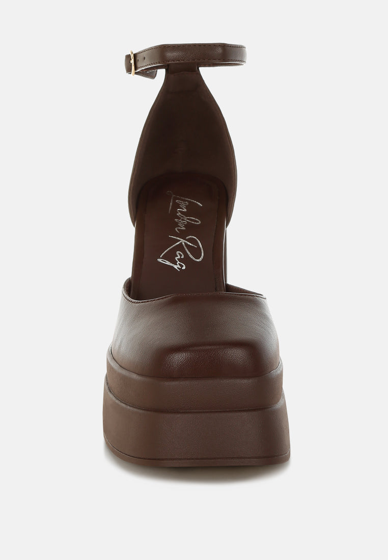 Araminta Chunky Square Toe Buckled Heels