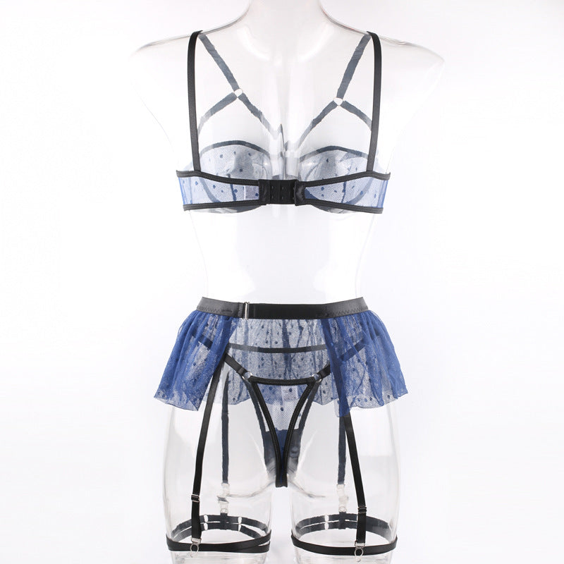 Azure Polka Dot Sheer Bralette Ensemble Back View