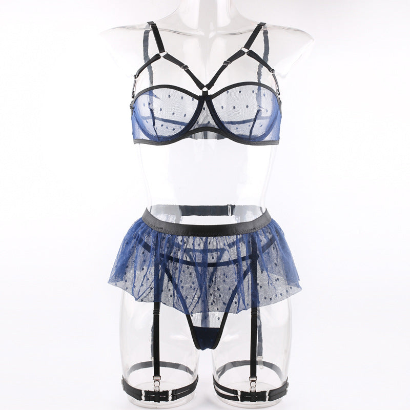 Azure Polka Dot Sheer Bralette Ensemble Front View