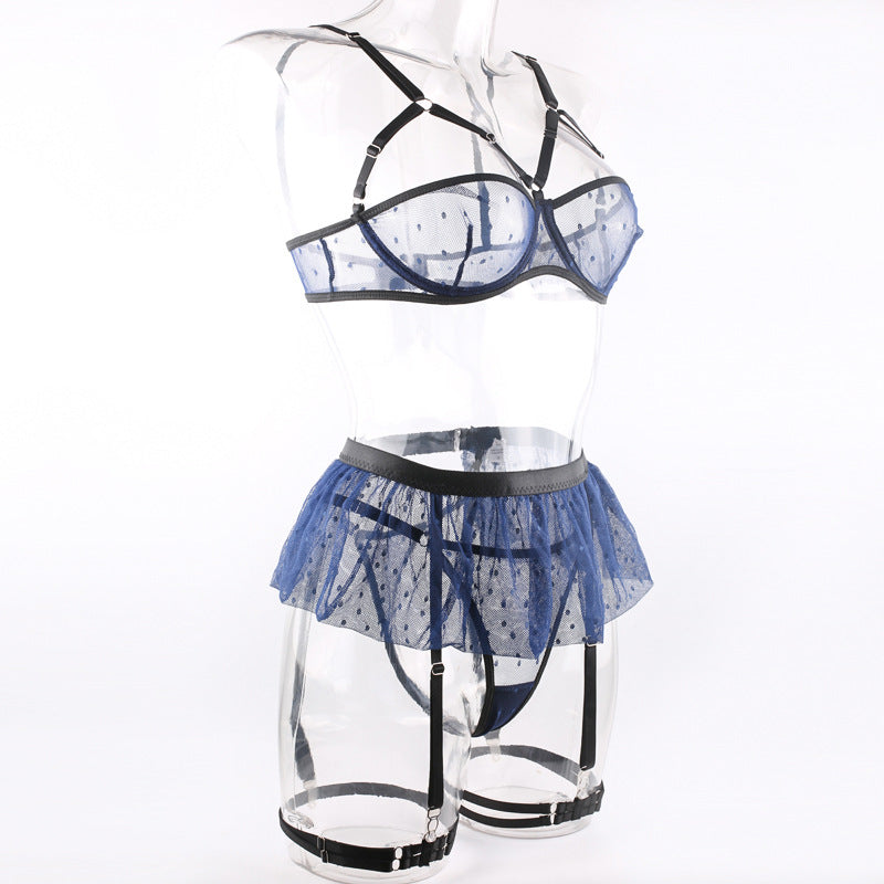 Azure Polka Dot Sheer Bralette Ensemble Side View
