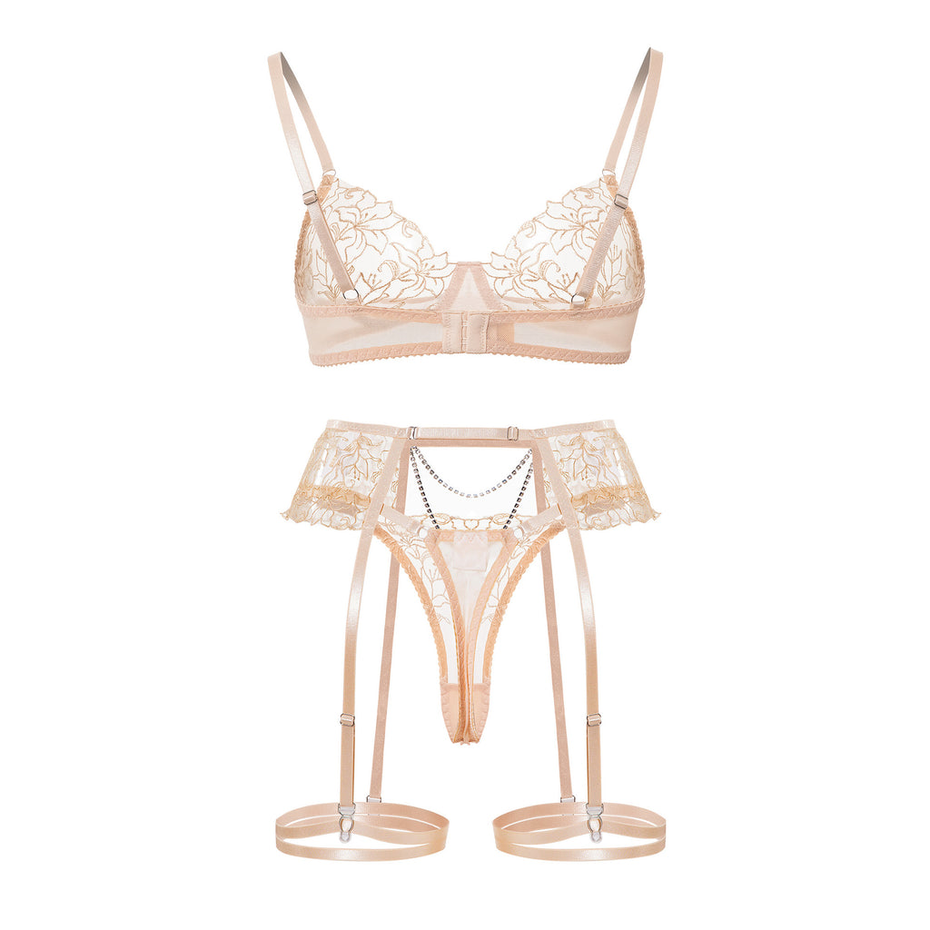 Bisque Sheer Lace Garter Lingerie Ensemble Back Details