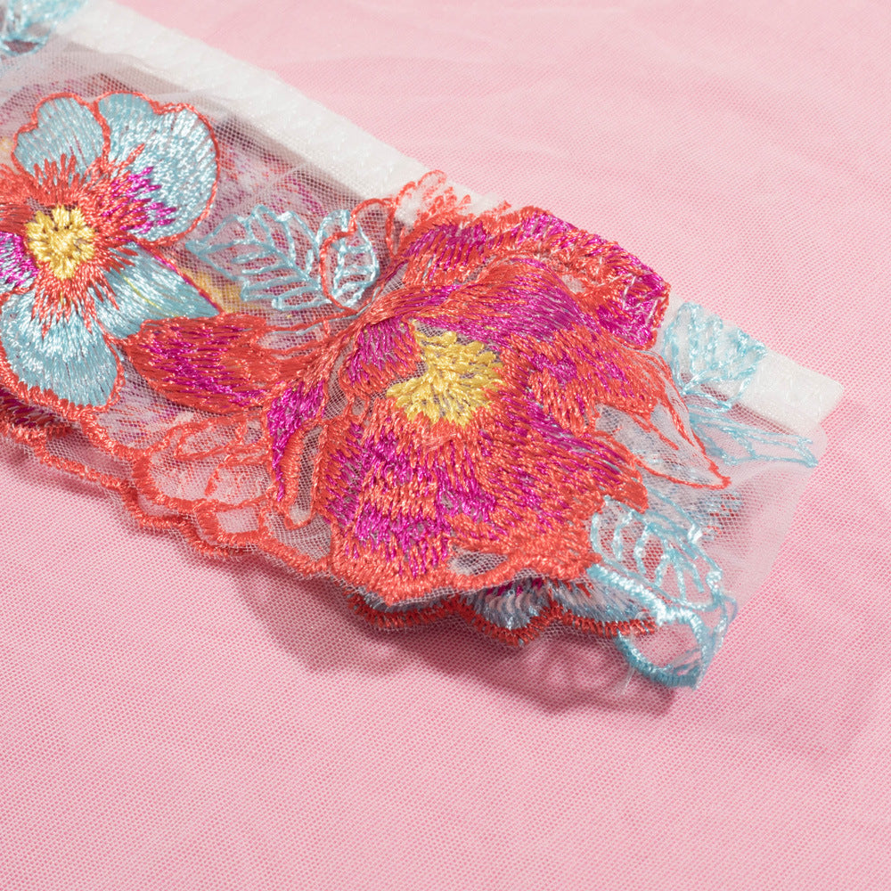 Blossom Embroidery Mesh Underwire Lingerie Set Flower Details