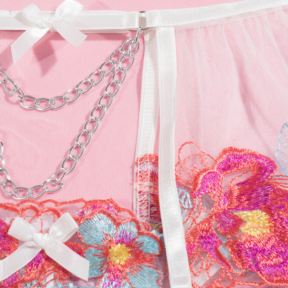 Blossom Embroidery Mesh Underwire Lingerie Set Waist Details