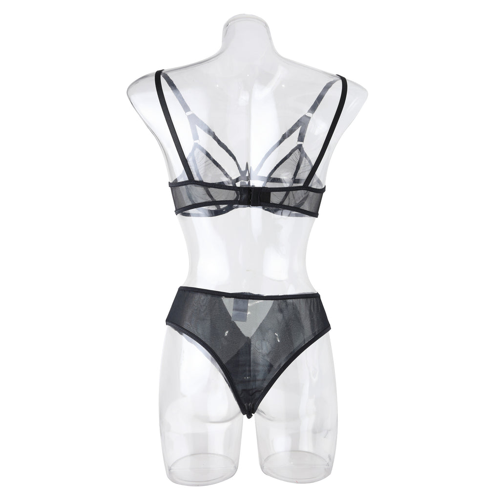 Chic Sexy Lingerie Mesh Bra Set with Cross Hollow Panty - Wholesale Lingerie Back View