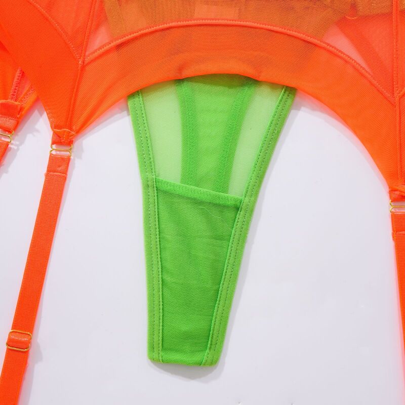 Contrasting Color Design Transparent Mesh Three-Piece Set Leg Ring Details