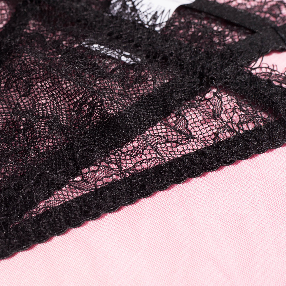 Cupless Metal Chain Bra Three-Piece Set with Feather Belt -Wholesale Lingerie Material Details