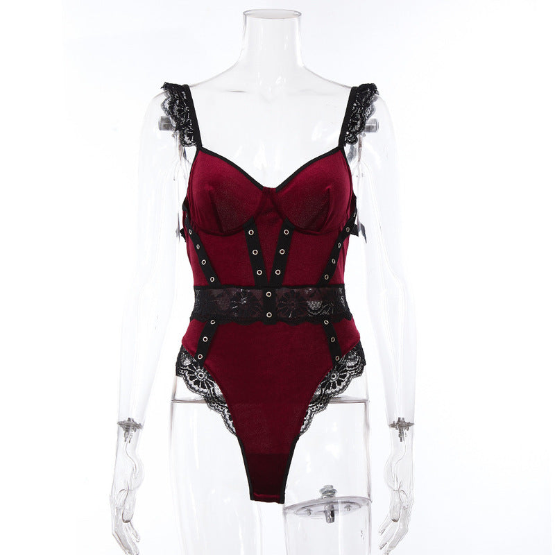 FireBrick Lace Sexy Jumpsuit-Front Show