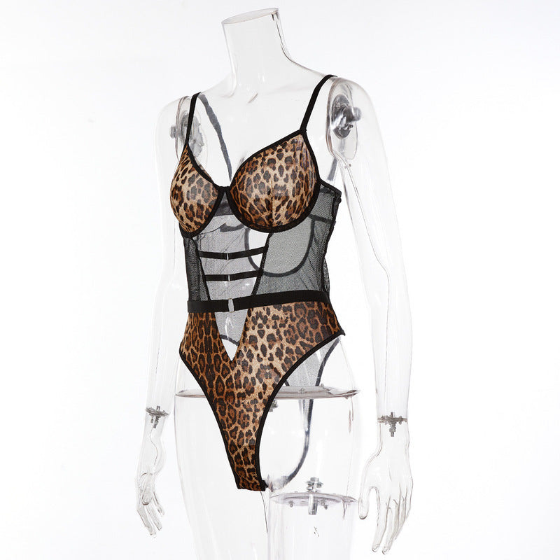 Khaki Leopard Print Perspective Sexy One-Piece Sets Side Side view