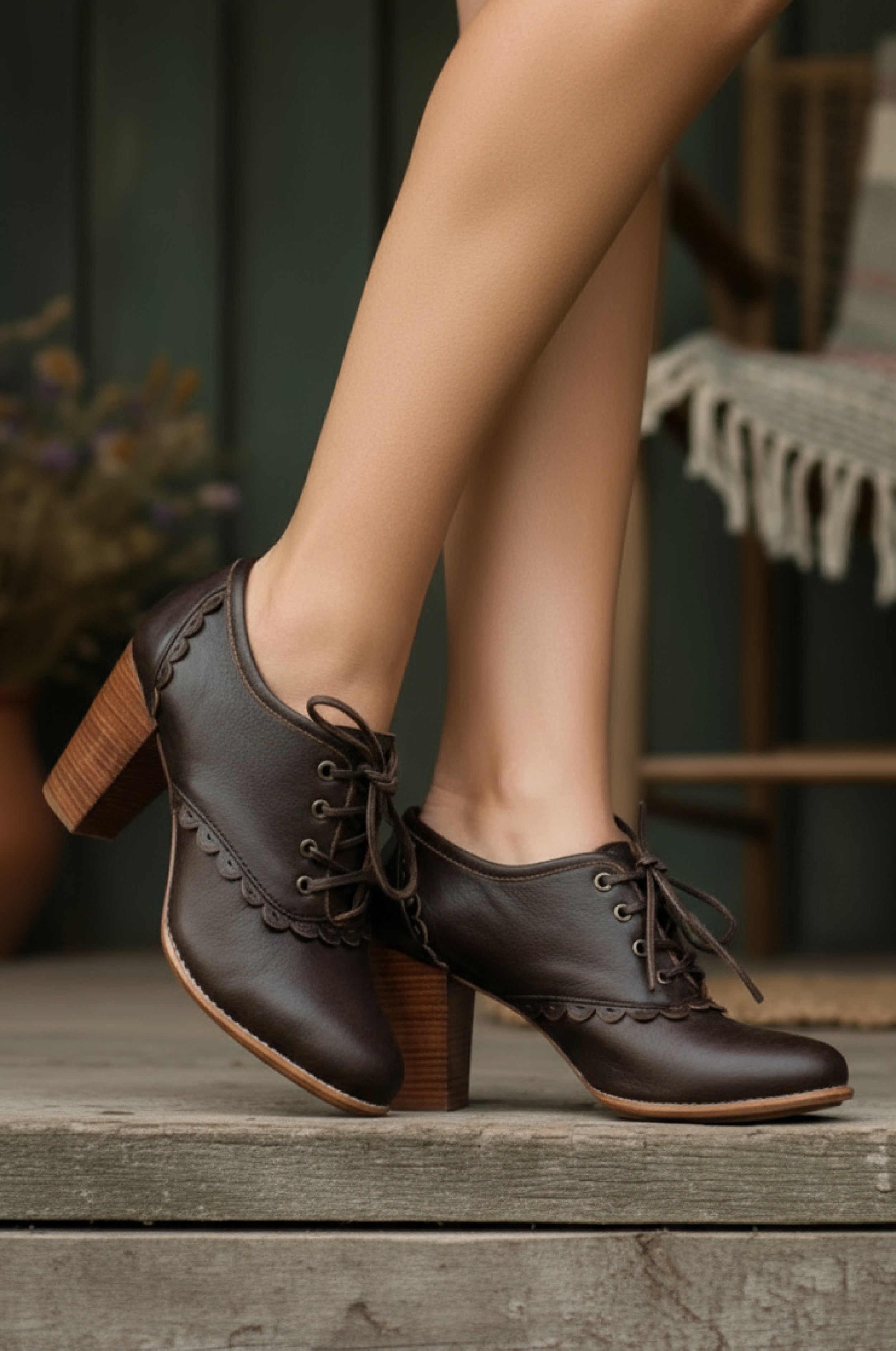 Lace Oxford Leather Heels