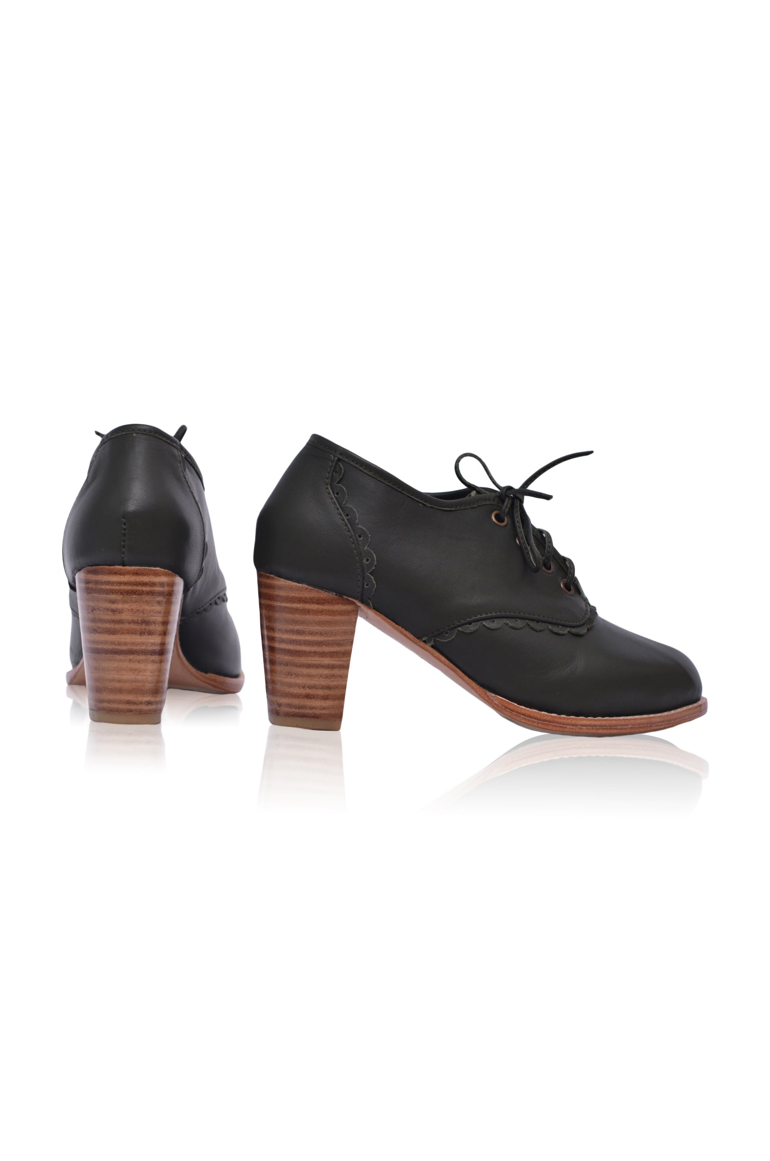 Lace Oxford Leather Heels
